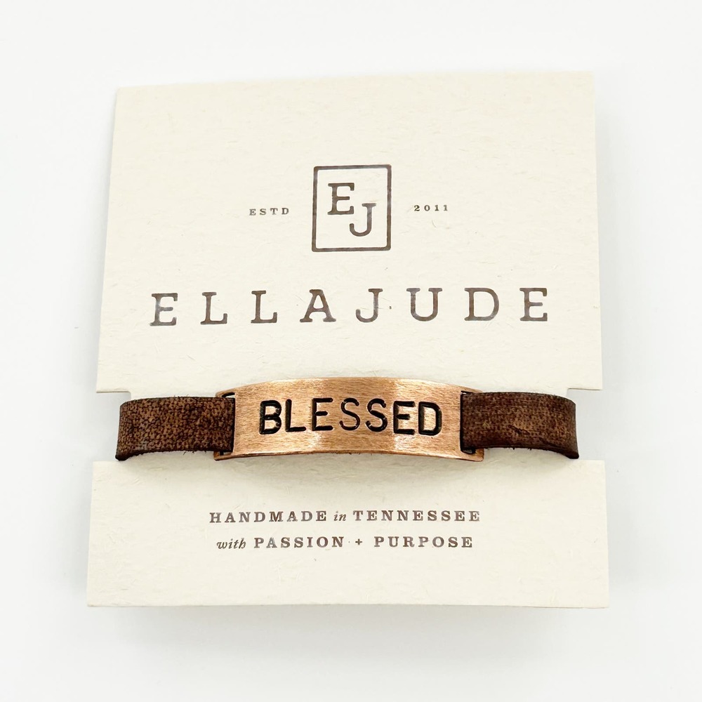 Ella Jude BLESSED Leather Reminder Bracelet Copper Plate Hand Stamped NEW
